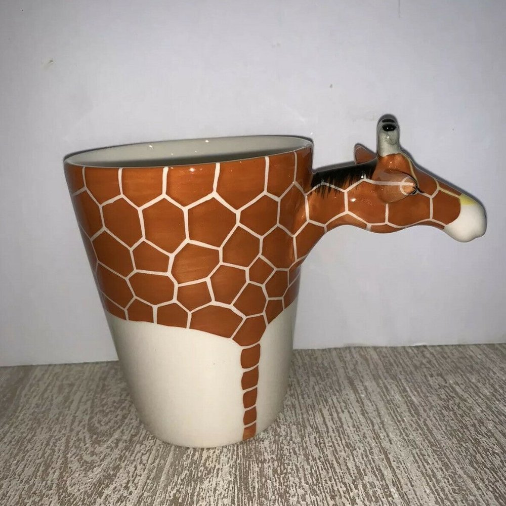World Market 12 oz Ceramic Giraffe Head Handle Mug